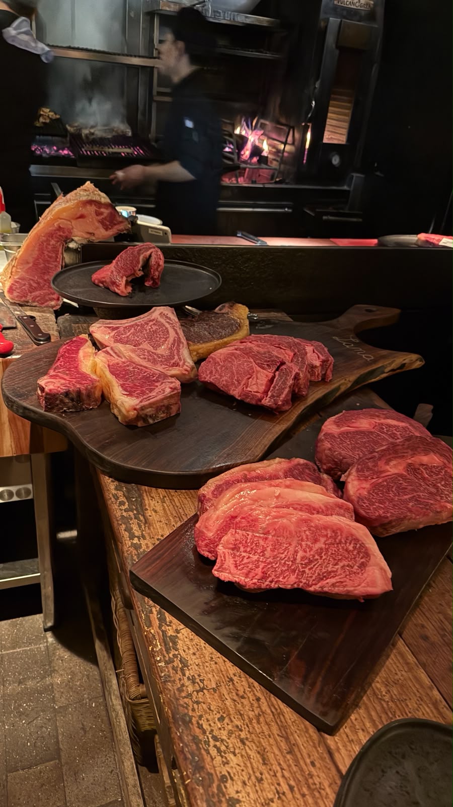 Lana's steak counter: marbled cuts and open-fire grill